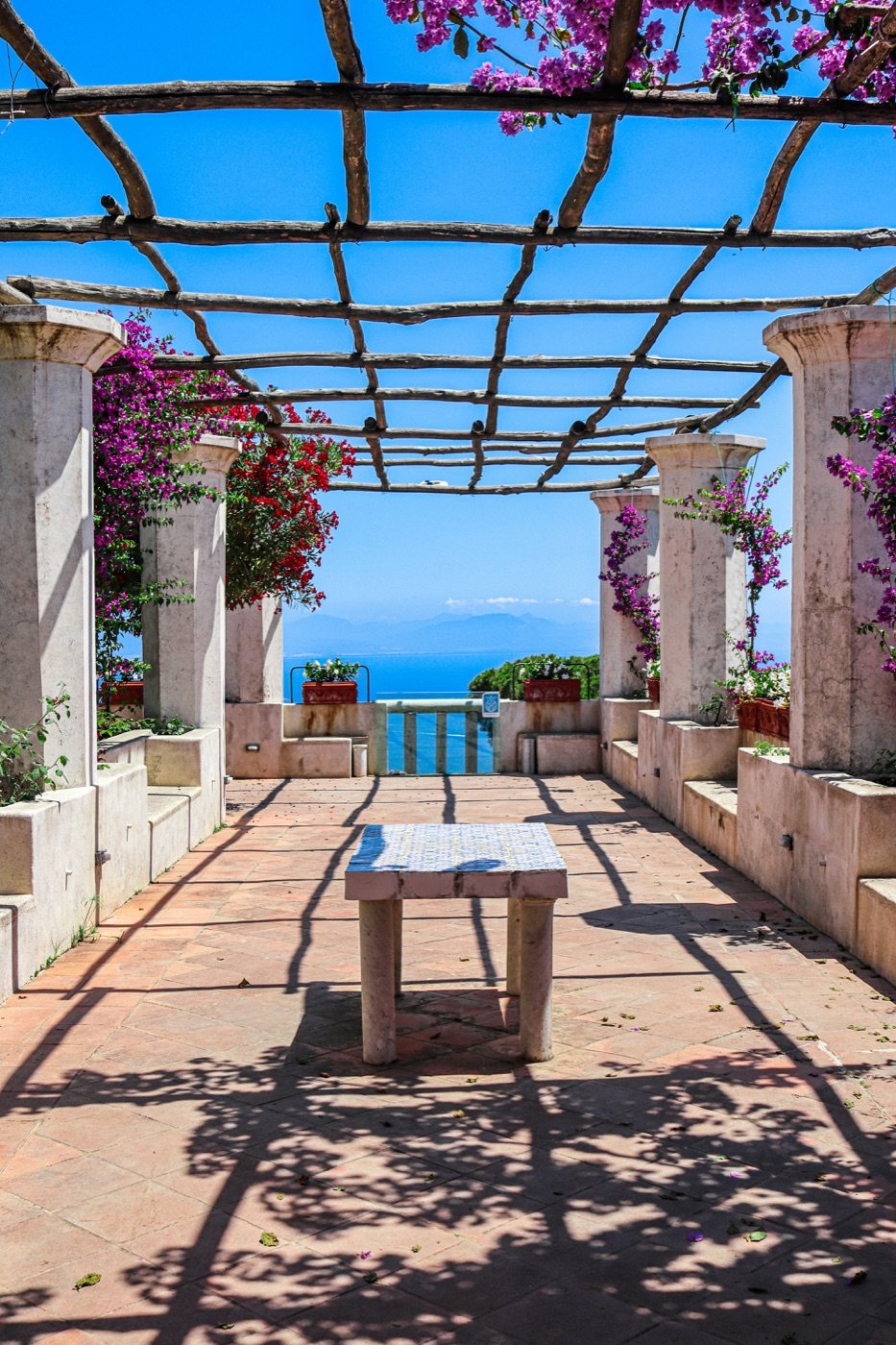 Pergola terrace overlooking the Amalfi coast