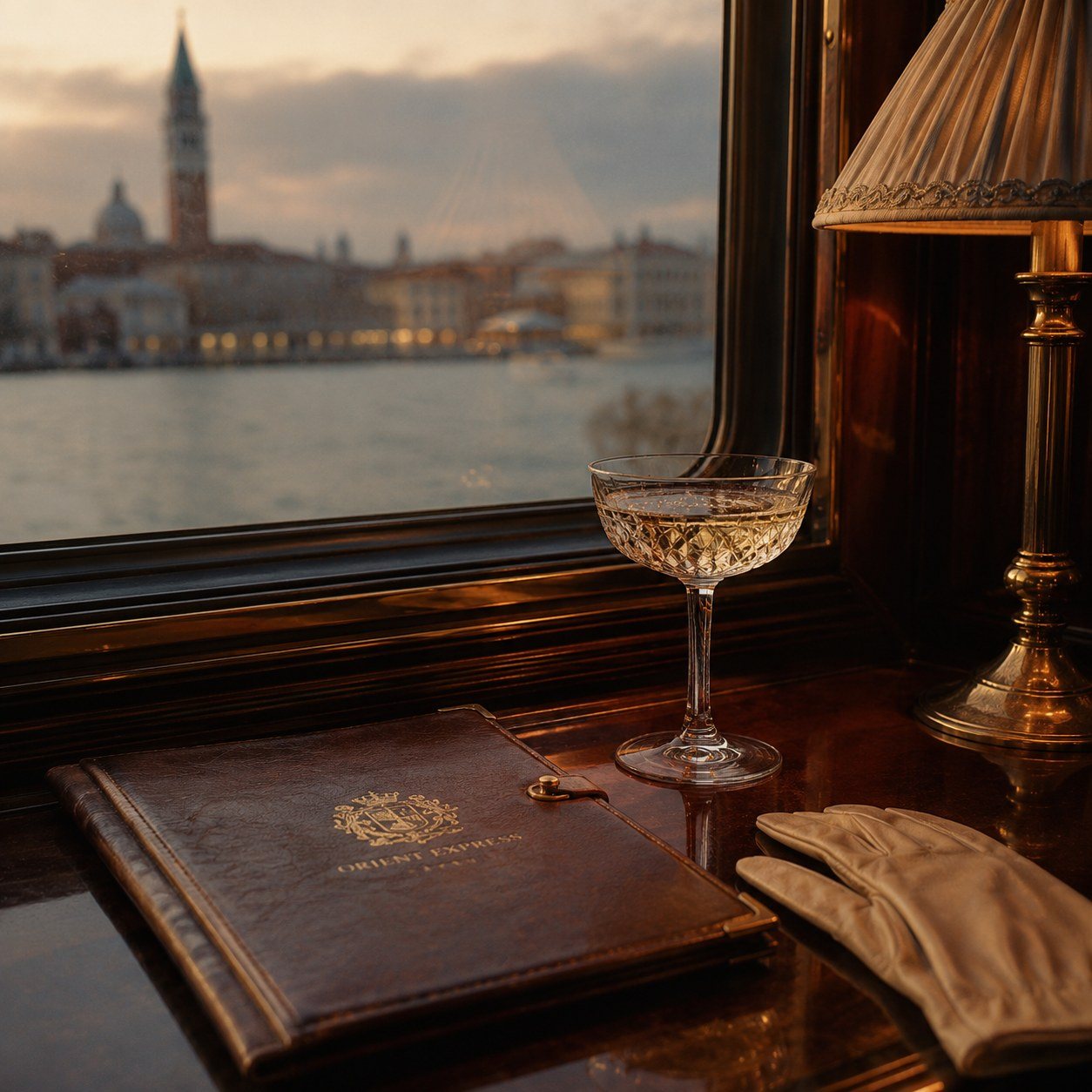 Orient Express cabin with Venice through the window